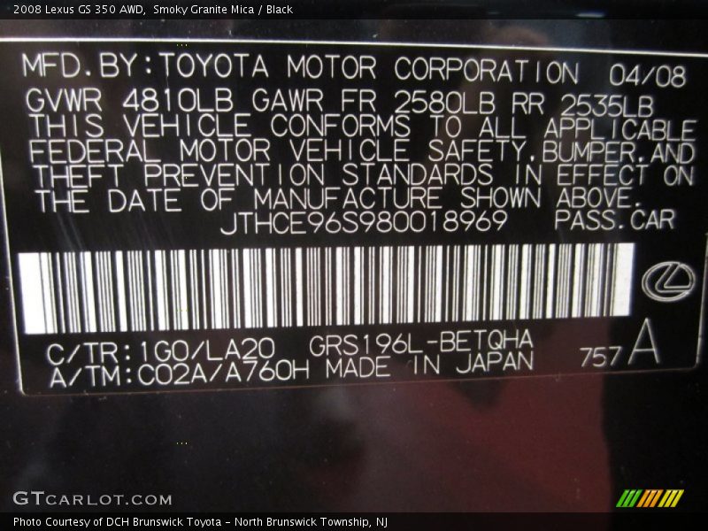 Smoky Granite Mica / Black 2008 Lexus GS 350 AWD