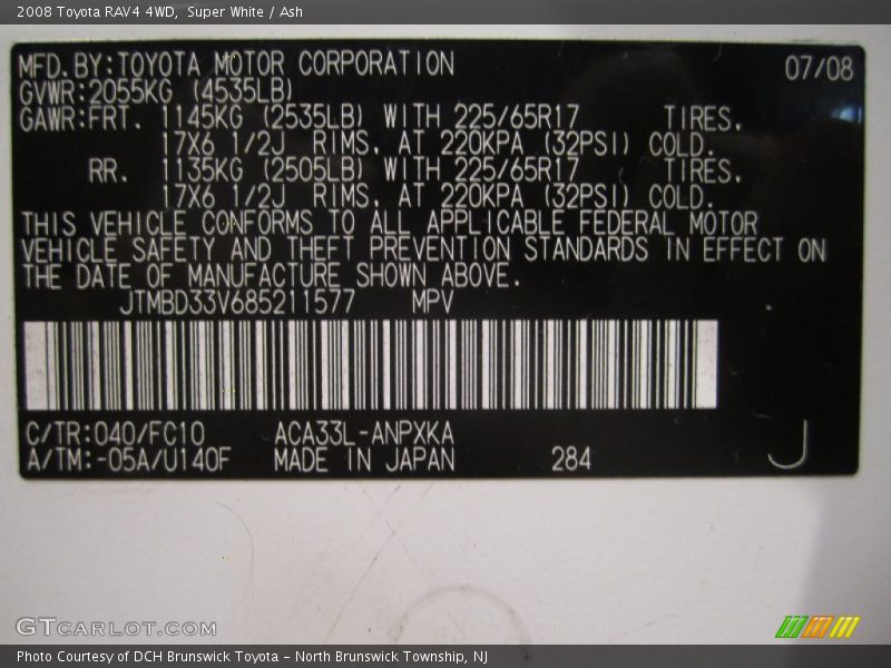 Super White / Ash 2008 Toyota RAV4 4WD