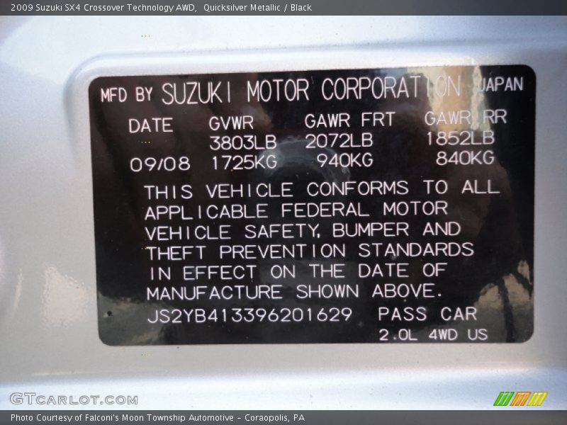 Quicksilver Metallic / Black 2009 Suzuki SX4 Crossover Technology AWD