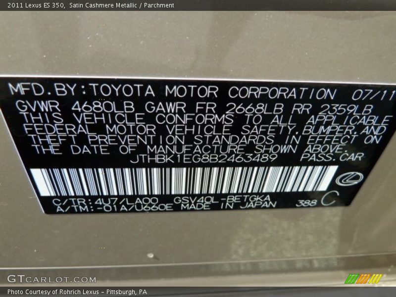 Satin Cashmere Metallic / Parchment 2011 Lexus ES 350