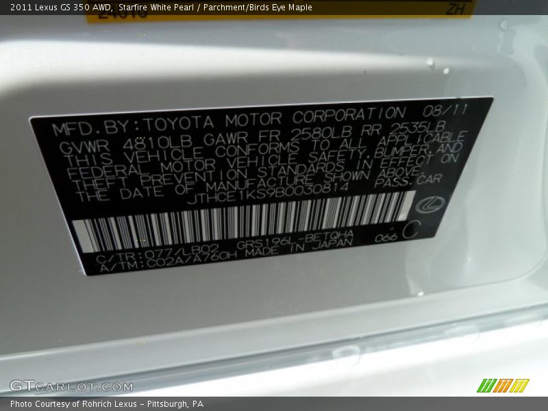 Starfire White Pearl / Parchment/Birds Eye Maple 2011 Lexus GS 350 AWD