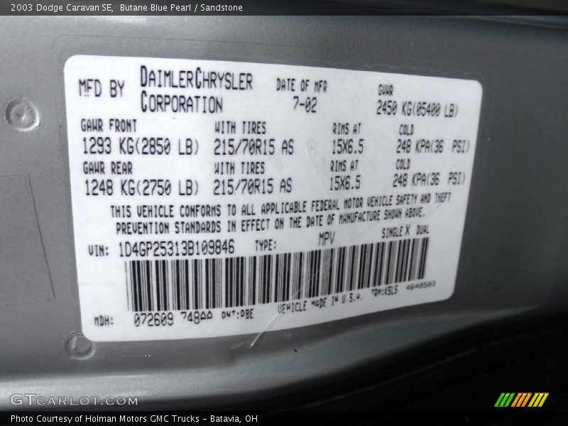Butane Blue Pearl / Sandstone 2003 Dodge Caravan SE