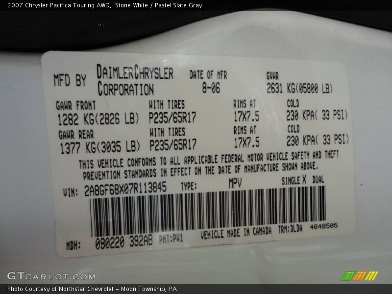 Stone White / Pastel Slate Gray 2007 Chrysler Pacifica Touring AWD
