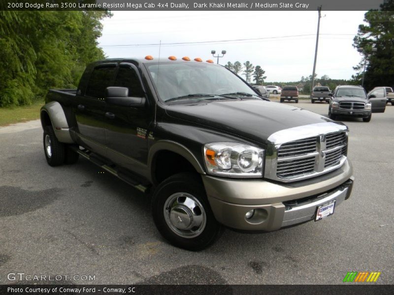 Dark Khaki Metallic / Medium Slate Gray 2008 Dodge Ram 3500 Laramie Resistol Mega Cab 4x4 Dually