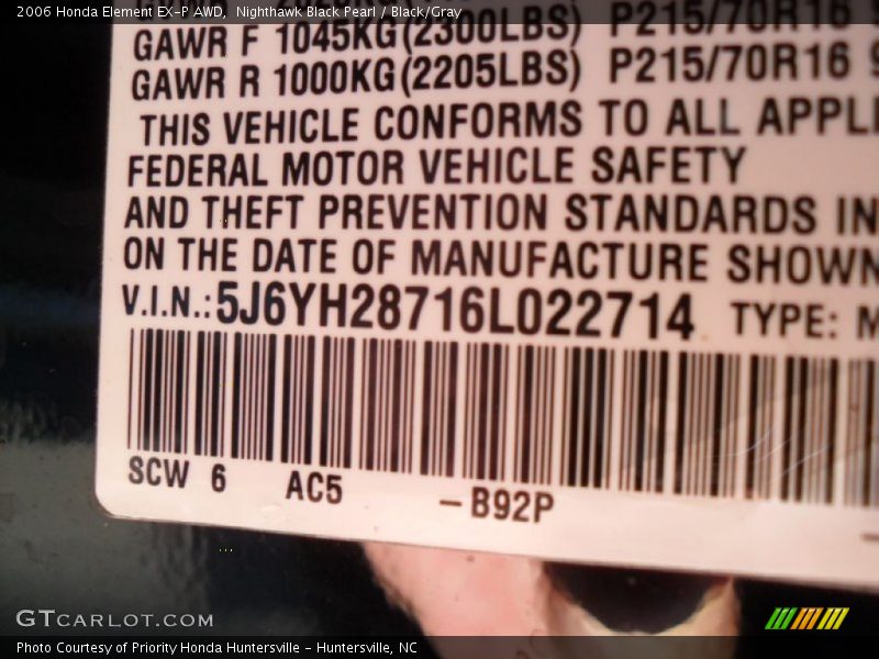 Nighthawk Black Pearl / Black/Gray 2006 Honda Element EX-P AWD