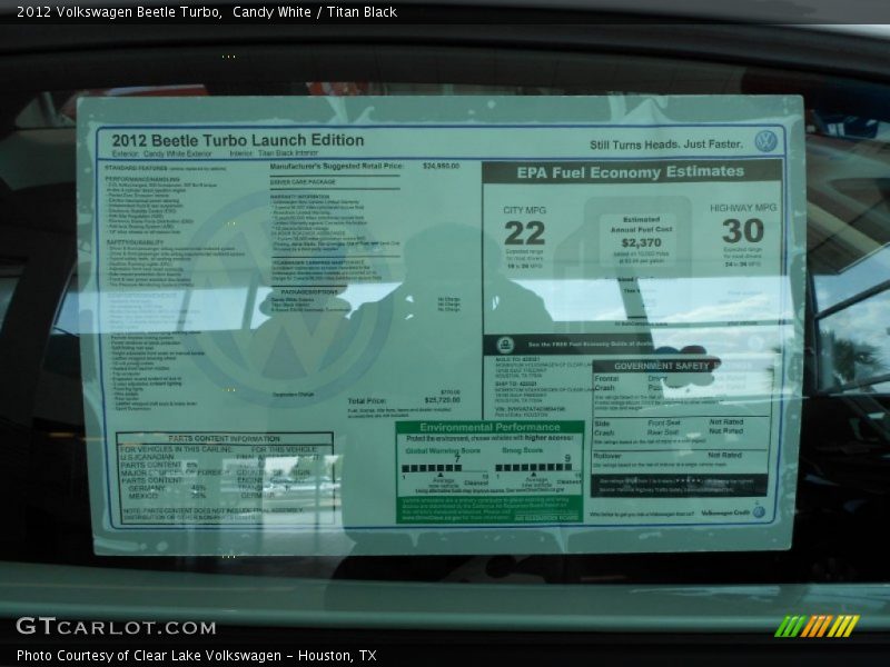  2012 Beetle Turbo Window Sticker
