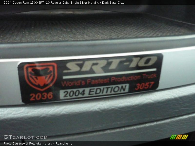 Info Tag of 2004 Ram 1500 SRT-10 Regular Cab
