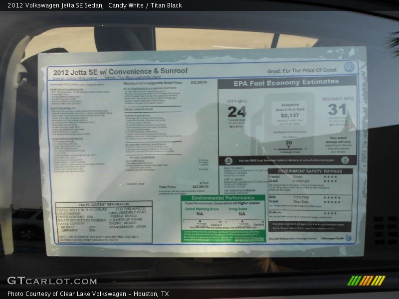 Candy White / Titan Black 2012 Volkswagen Jetta SE Sedan