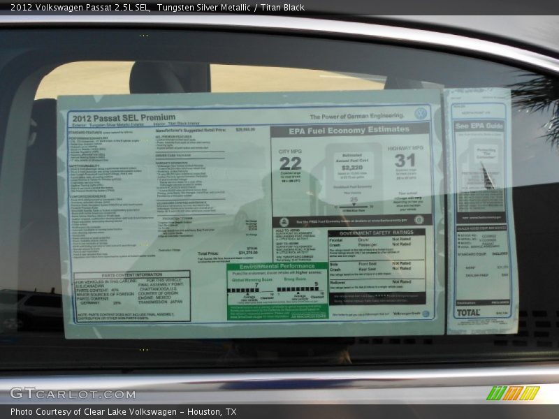  2012 Passat 2.5L SEL Window Sticker