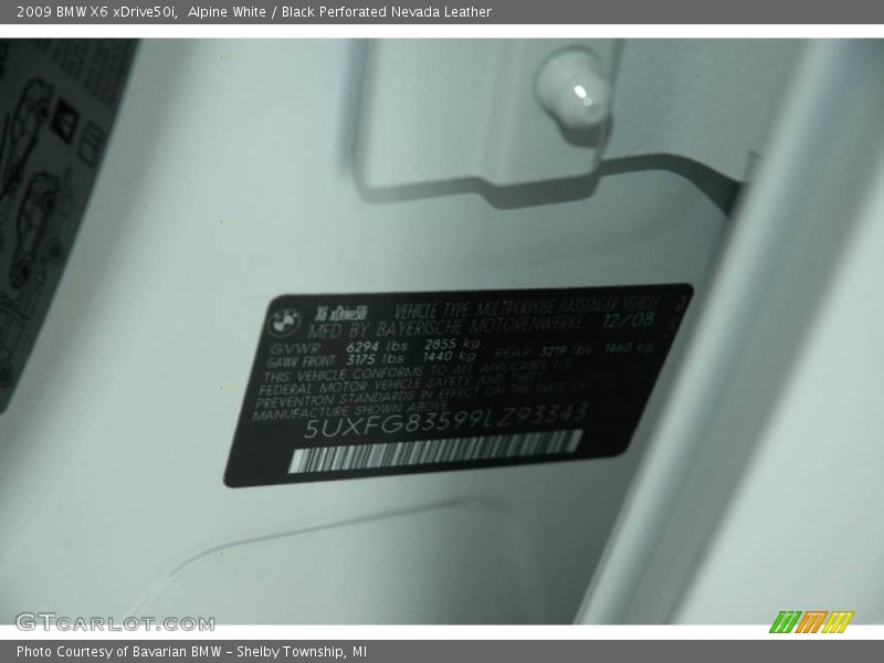 Alpine White / Black Perforated Nevada Leather 2009 BMW X6 xDrive50i