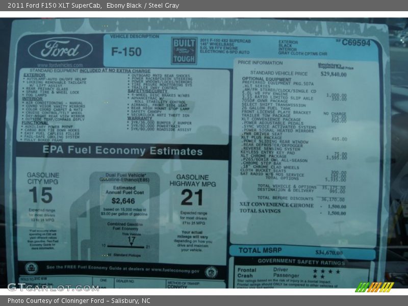 2011 F150 XLT SuperCab Window Sticker