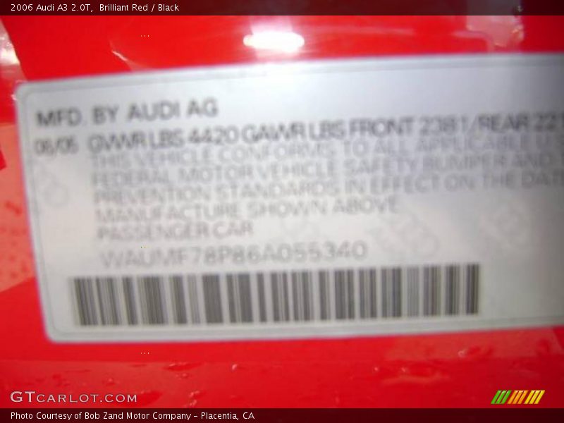 Brilliant Red / Black 2006 Audi A3 2.0T