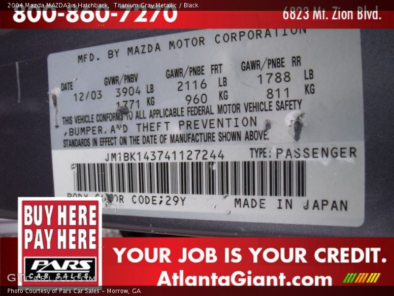 Titanium Gray Metallic / Black 2004 Mazda MAZDA3 s Hatchback