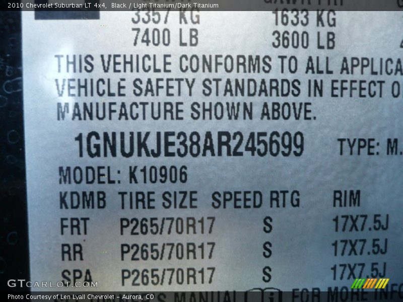Black / Light Titanium/Dark Titanium 2010 Chevrolet Suburban LT 4x4