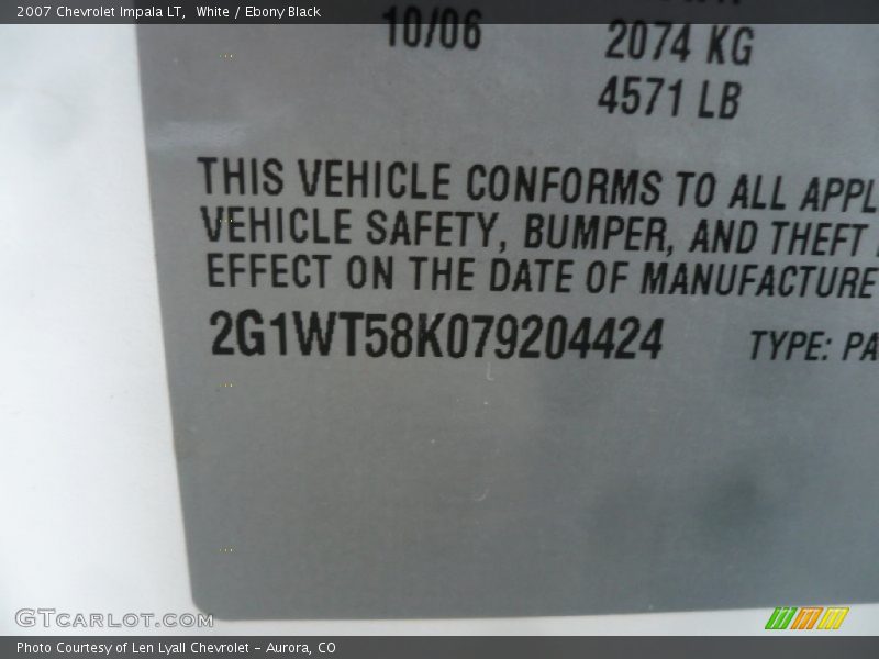 White / Ebony Black 2007 Chevrolet Impala LT