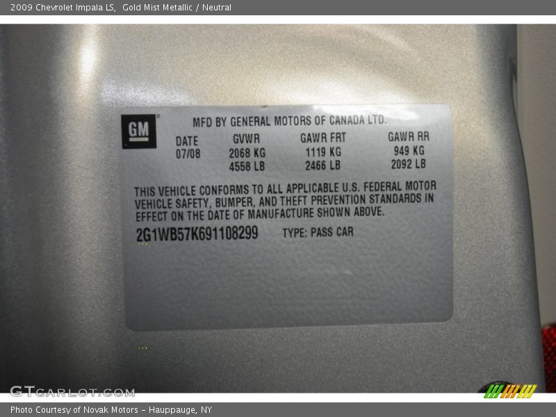 Gold Mist Metallic / Neutral 2009 Chevrolet Impala LS