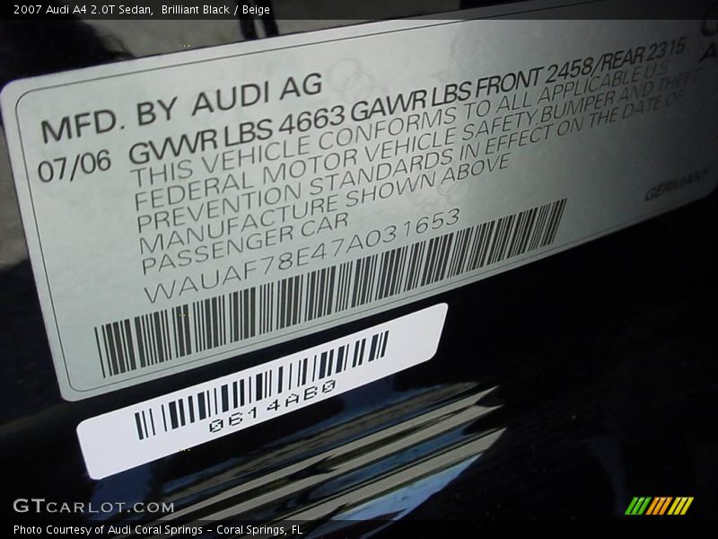 Brilliant Black / Beige 2007 Audi A4 2.0T Sedan