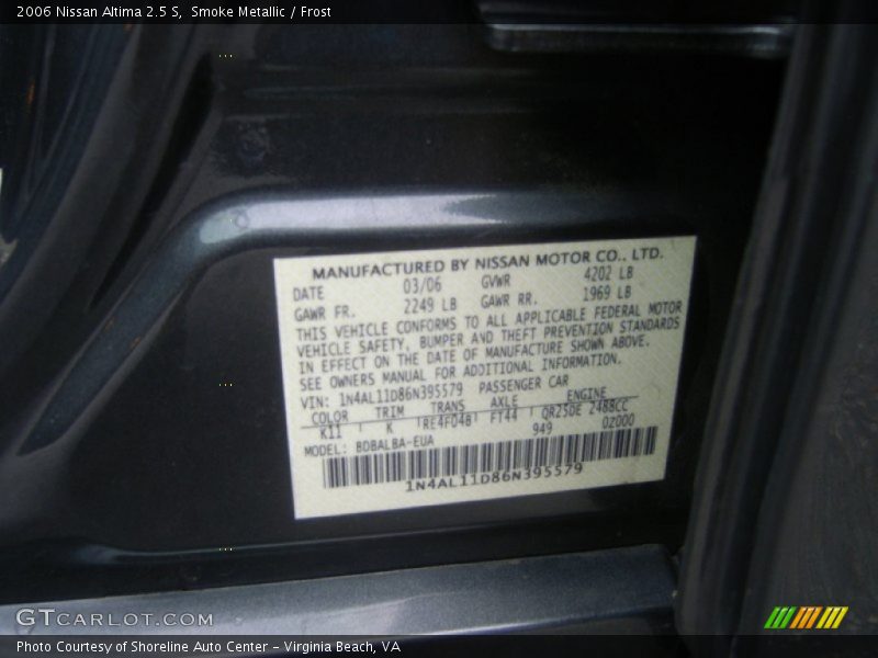 Smoke Metallic / Frost 2006 Nissan Altima 2.5 S