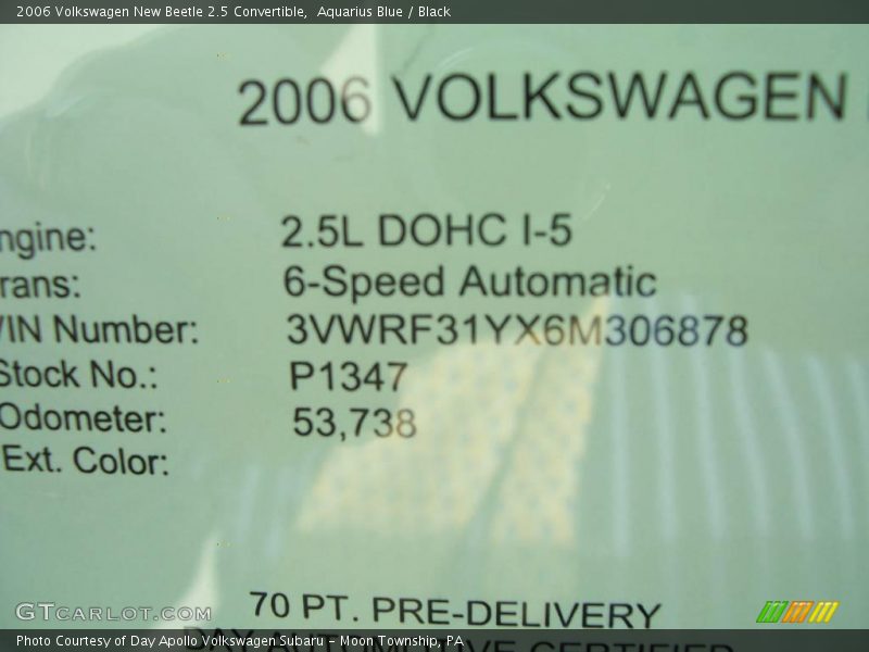 Aquarius Blue / Black 2006 Volkswagen New Beetle 2.5 Convertible