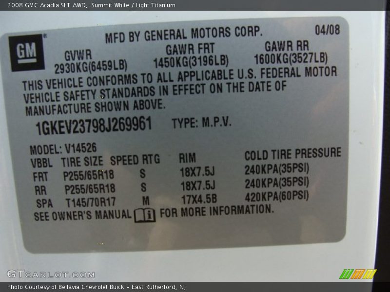 Summit White / Light Titanium 2008 GMC Acadia SLT AWD