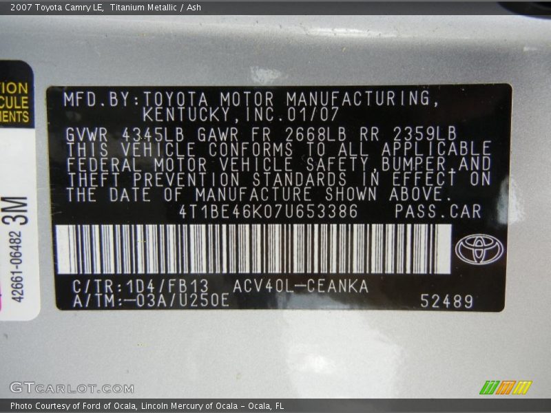 Titanium Metallic / Ash 2007 Toyota Camry LE