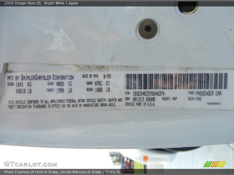Bright White / Agate 2000 Dodge Neon ES