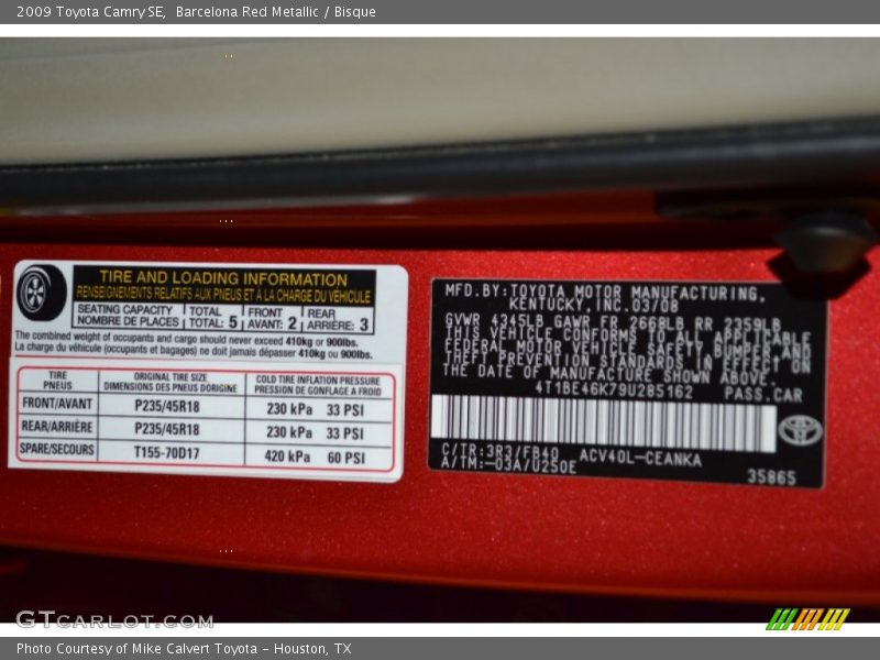 Barcelona Red Metallic / Bisque 2009 Toyota Camry SE