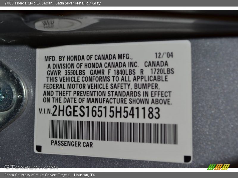 Satin Silver Metallic / Gray 2005 Honda Civic LX Sedan