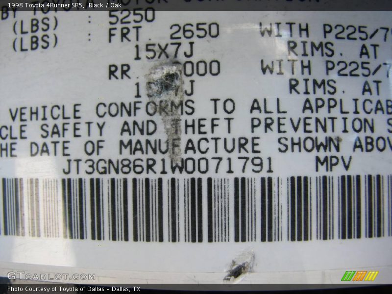 Black / Oak 1998 Toyota 4Runner SR5