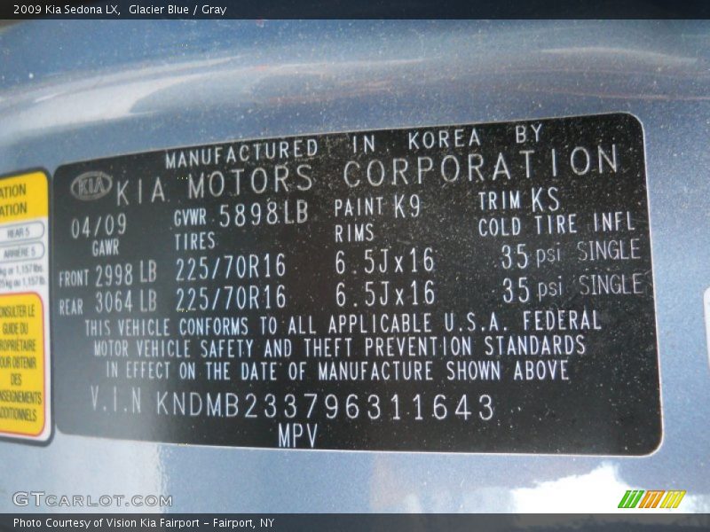 Glacier Blue / Gray 2009 Kia Sedona LX