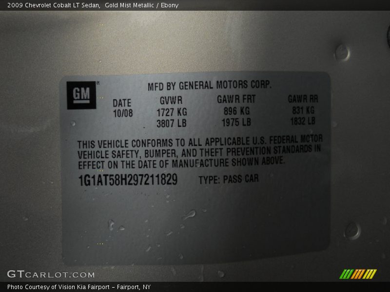Gold Mist Metallic / Ebony 2009 Chevrolet Cobalt LT Sedan