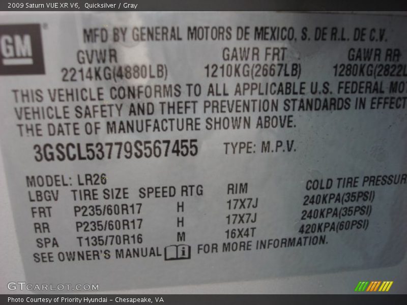 Quicksilver / Gray 2009 Saturn VUE XR V6