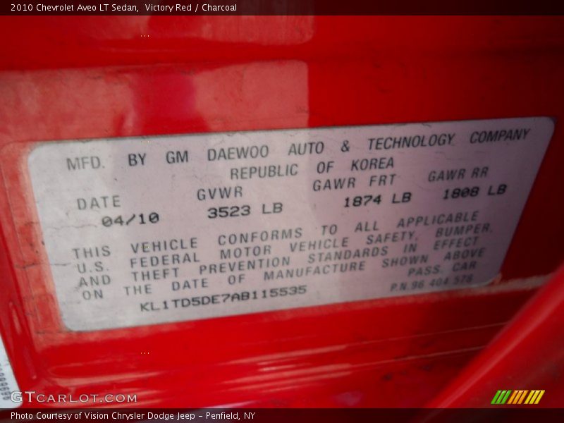 Victory Red / Charcoal 2010 Chevrolet Aveo LT Sedan