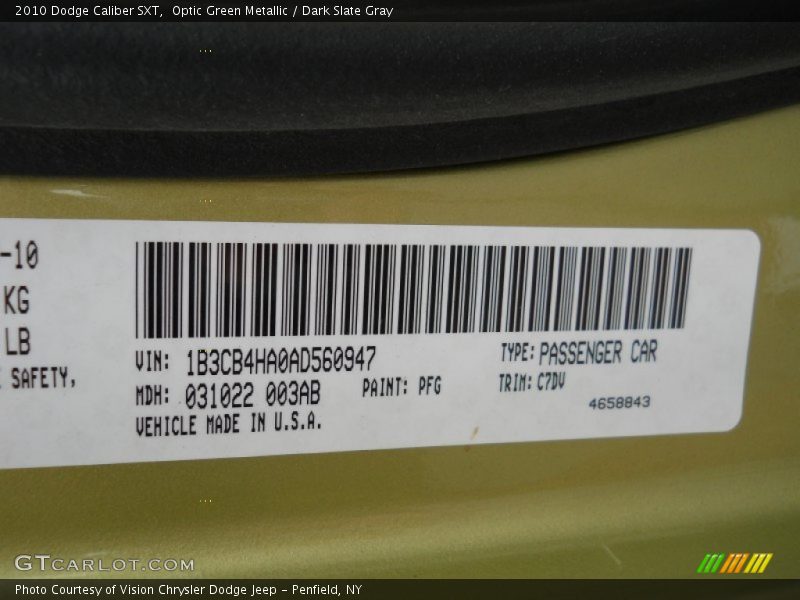 Optic Green Metallic / Dark Slate Gray 2010 Dodge Caliber SXT