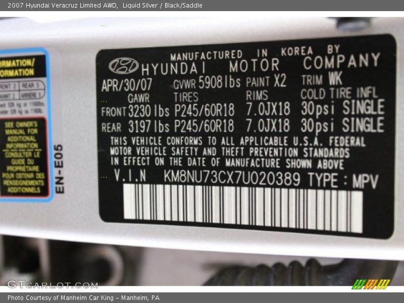 Liquid Silver / Black/Saddle 2007 Hyundai Veracruz Limited AWD