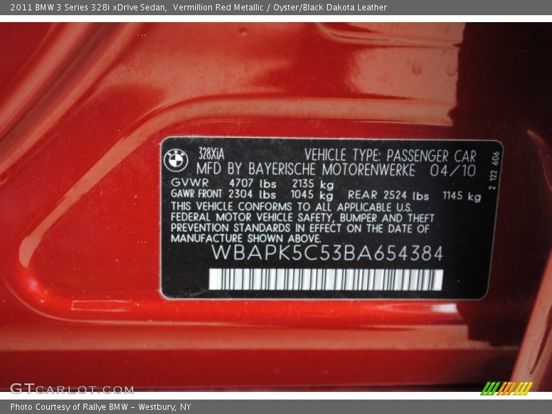 Vermillion Red Metallic / Oyster/Black Dakota Leather 2011 BMW 3 Series 328i xDrive Sedan