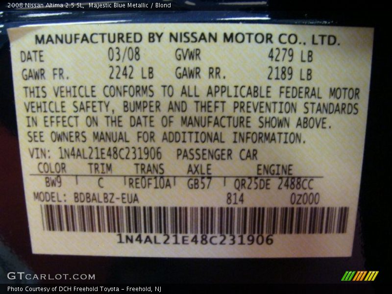 Majestic Blue Metallic / Blond 2008 Nissan Altima 2.5 SL