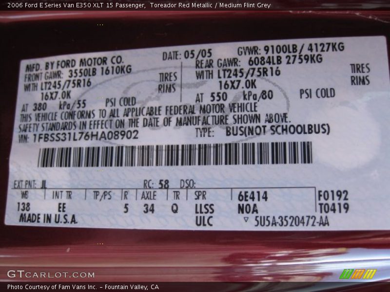 Toreador Red Metallic / Medium Flint Grey 2006 Ford E Series Van E350 XLT 15 Passenger