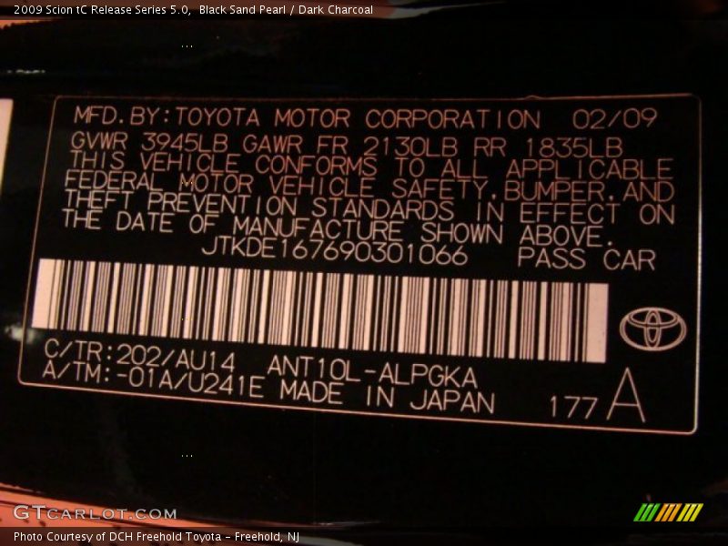 Black Sand Pearl / Dark Charcoal 2009 Scion tC Release Series 5.0