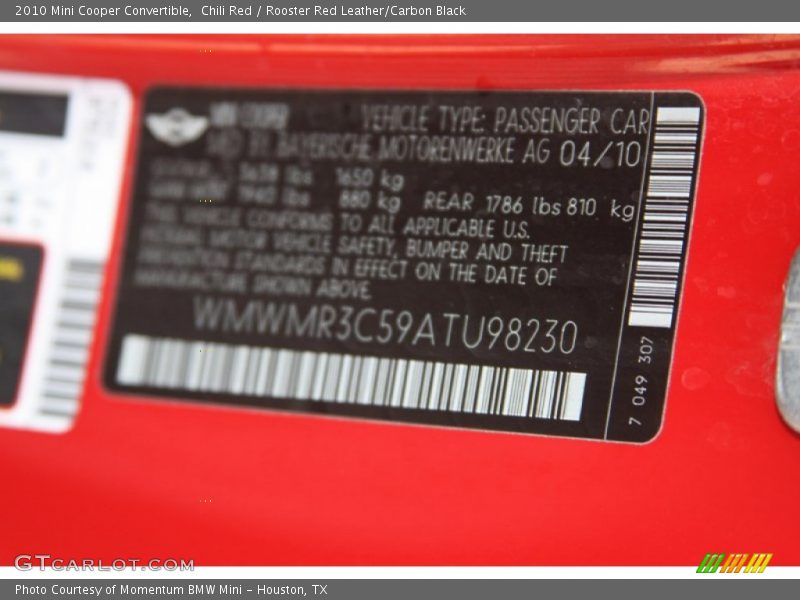 Chili Red / Rooster Red Leather/Carbon Black 2010 Mini Cooper Convertible