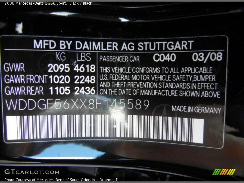 Black / Black 2008 Mercedes-Benz C 350 Sport