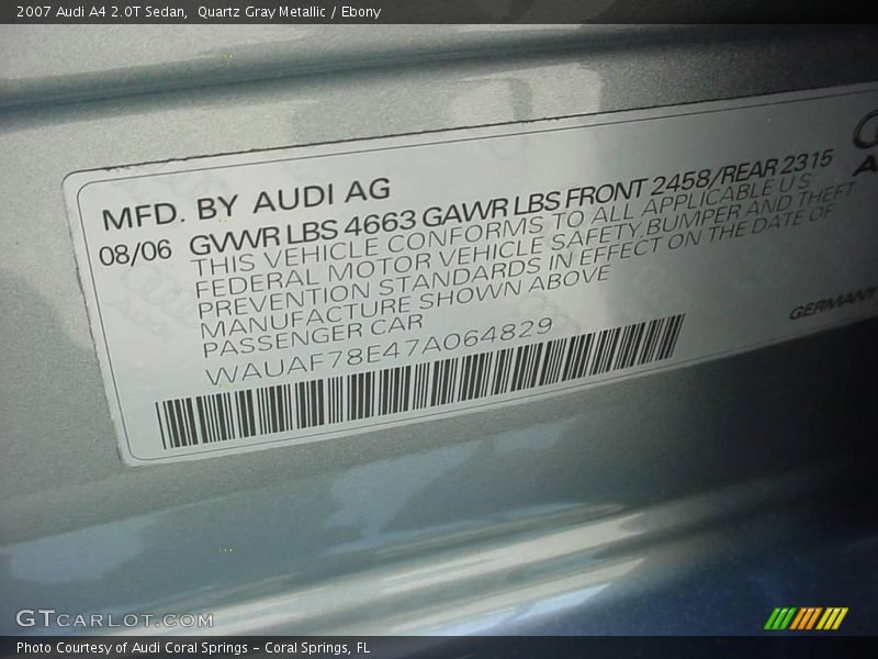 Quartz Gray Metallic / Ebony 2007 Audi A4 2.0T Sedan