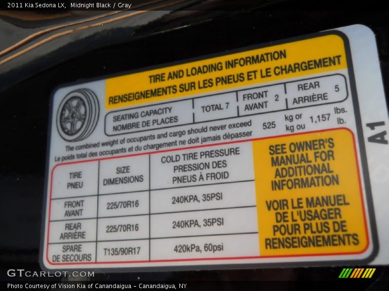 Midnight Black / Gray 2011 Kia Sedona LX