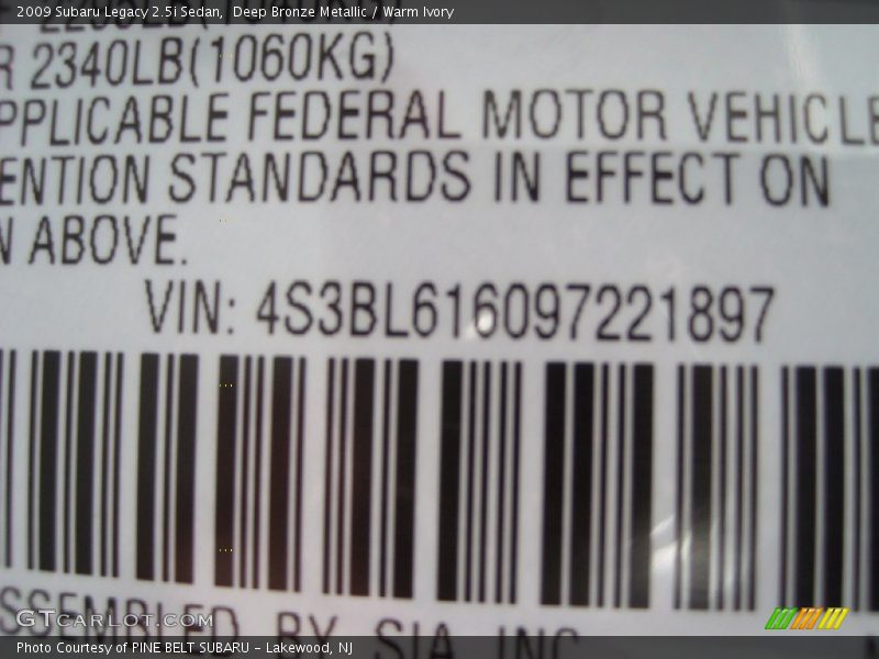 Deep Bronze Metallic / Warm Ivory 2009 Subaru Legacy 2.5i Sedan