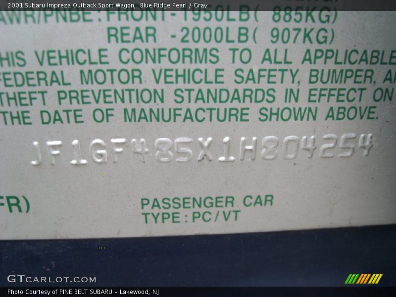 Blue Ridge Pearl / Gray 2001 Subaru Impreza Outback Sport Wagon
