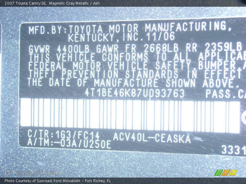 Magnetic Gray Metallic / Ash 2007 Toyota Camry SE