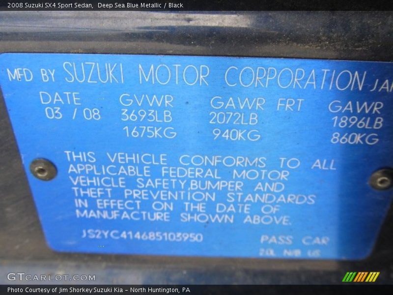 Deep Sea Blue Metallic / Black 2008 Suzuki SX4 Sport Sedan