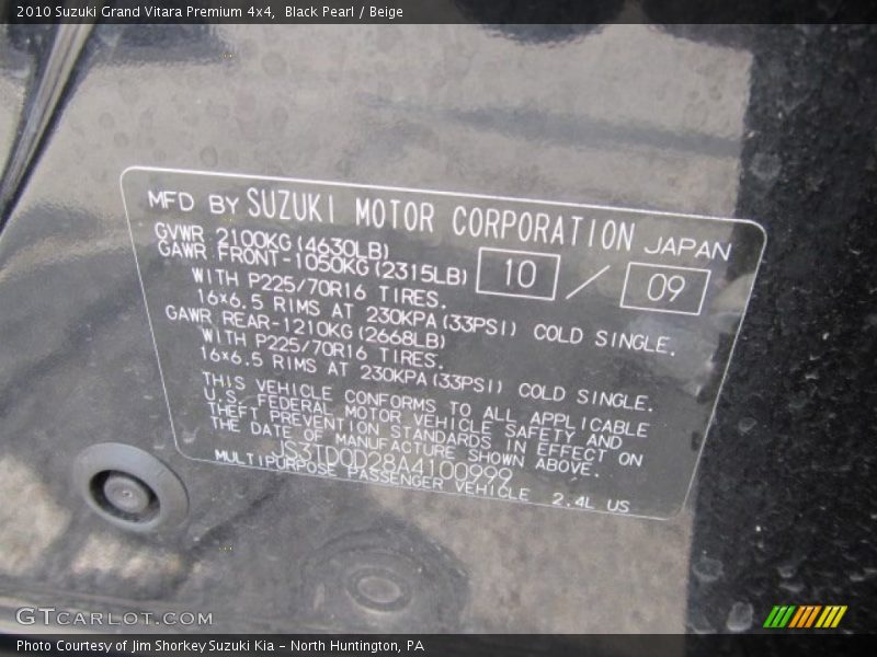 Black Pearl / Beige 2010 Suzuki Grand Vitara Premium 4x4