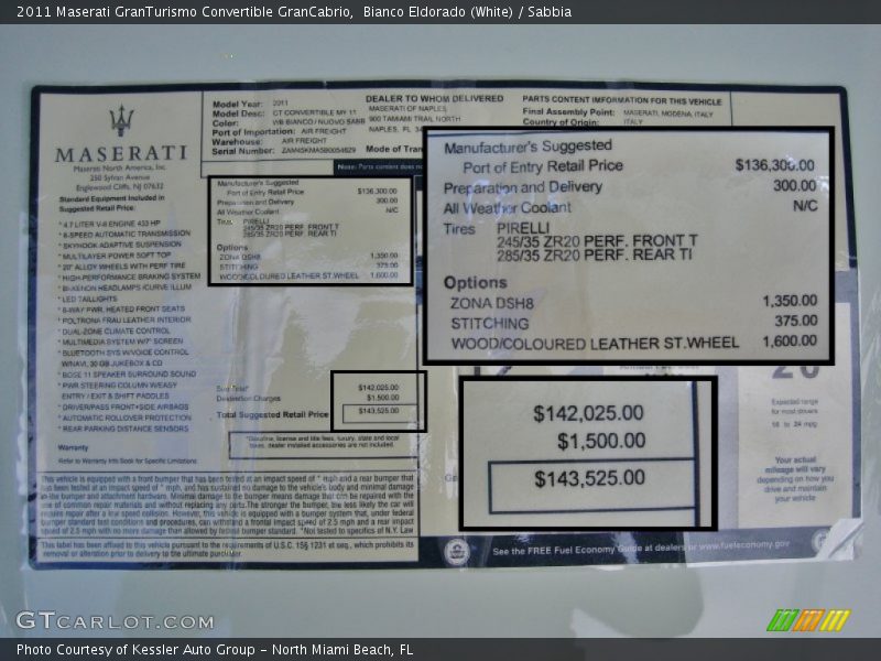 Bianco Eldorado (White) / Sabbia 2011 Maserati GranTurismo Convertible GranCabrio
