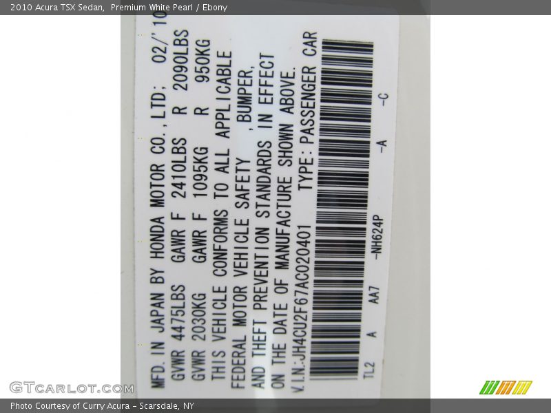 Premium White Pearl / Ebony 2010 Acura TSX Sedan